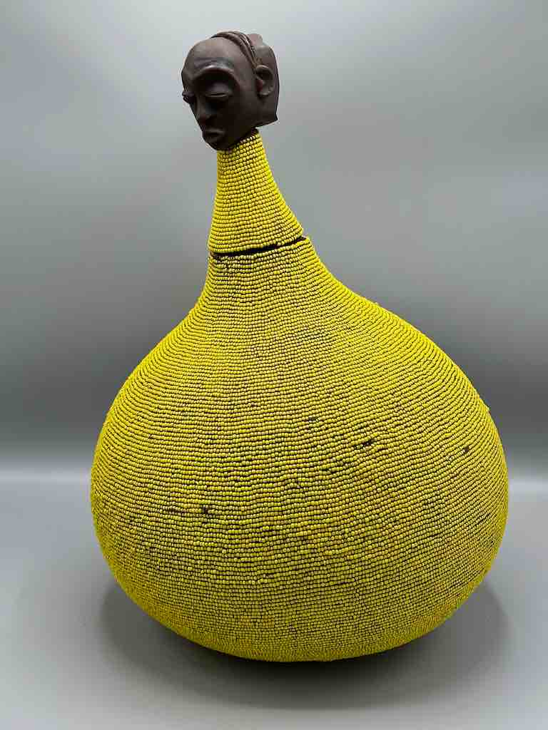 Congolese Beaded Decor Gourd from Kenya Africa - Yellow