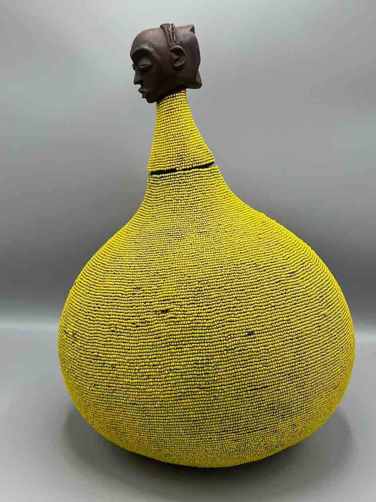 Congolese Beaded Decor Gourd from Kenya Africa - Yellow