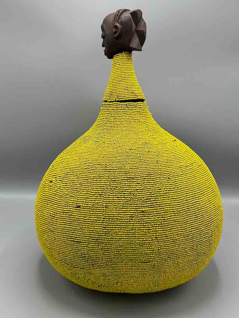 Congolese Beaded Decor Gourd from Kenya Africa - Yellow