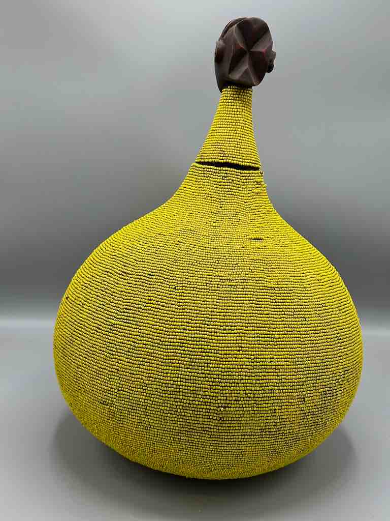 Congolese Beaded Decor Gourd from Kenya Africa - Yellow