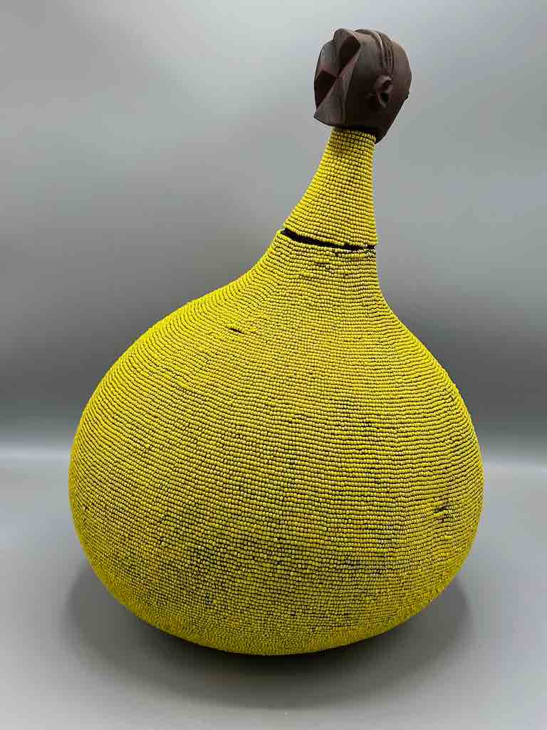 Congolese Beaded Decor Gourd from Kenya Africa - Yellow