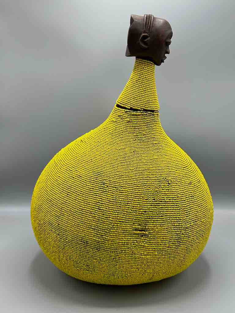 Congolese Beaded Decor Gourd from Kenya Africa - Yellow