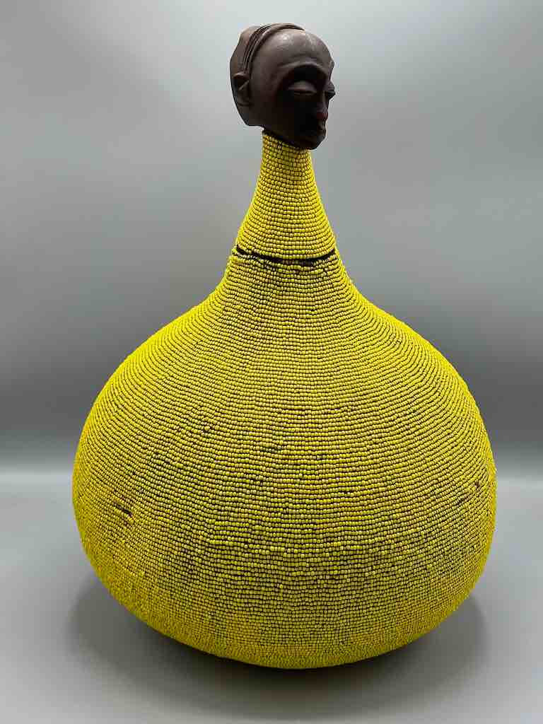 Congolese Beaded Decor Gourd from Kenya Africa - Yellow