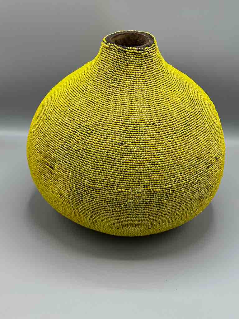 Congolese Beaded Decor Gourd from Kenya Africa - Yellow