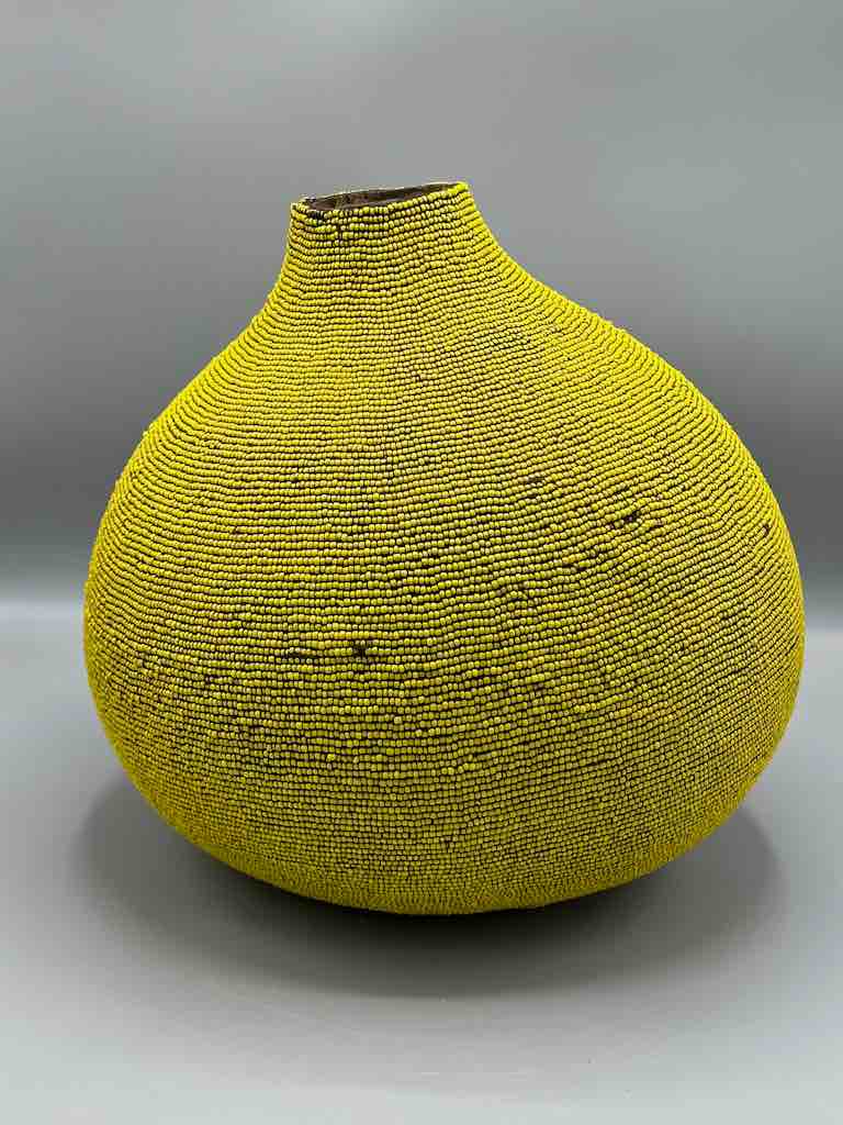 Congolese Beaded Decor Gourd from Kenya Africa - Yellow