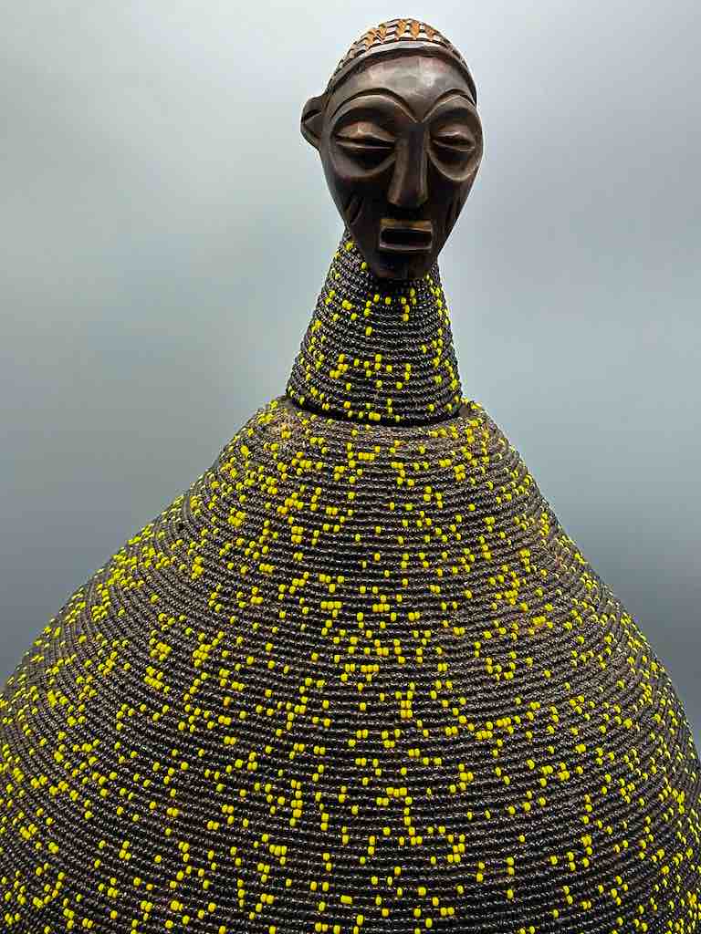 Congolese Beaded Decor Gourd from Kenya Africa - Black/Yellow