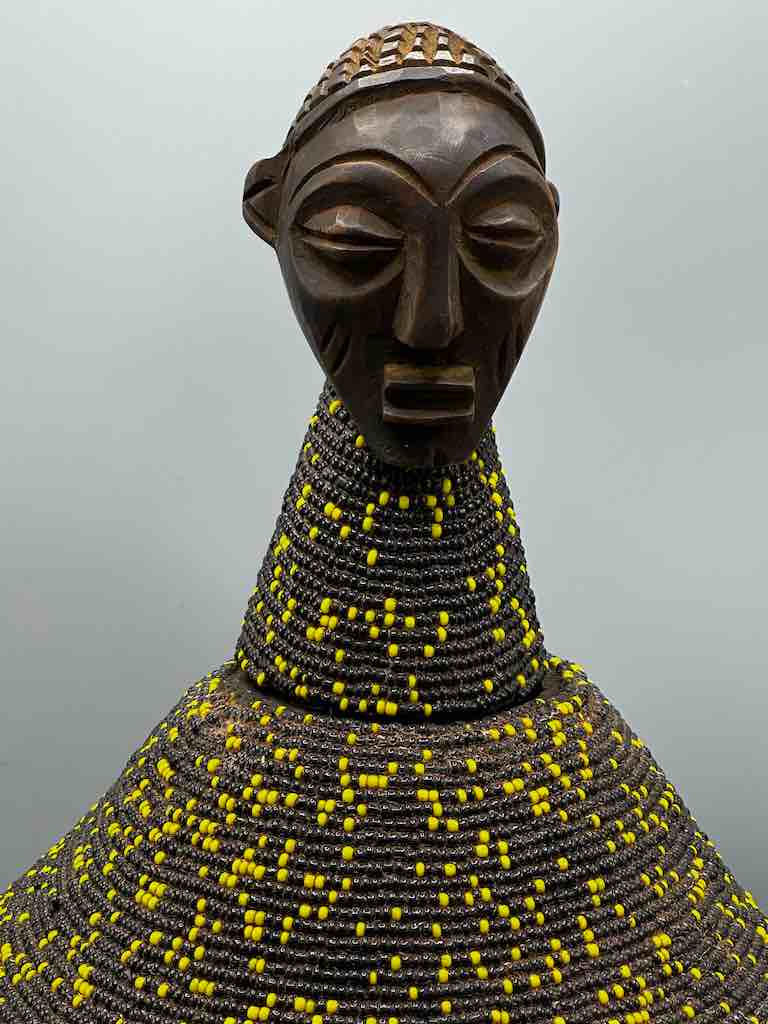 Congolese Beaded Decor Gourd from Kenya Africa - Black/Yellow