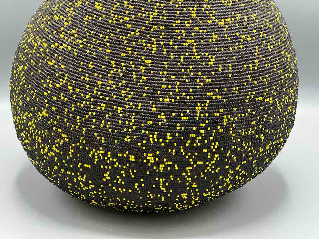 Congolese Beaded Decor Gourd from Kenya Africa - Black/Yellow