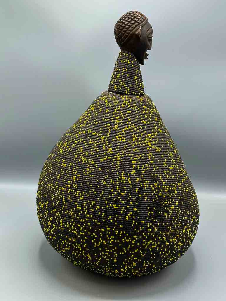 Congolese Beaded Decor Gourd from Kenya Africa - Black/Yellow