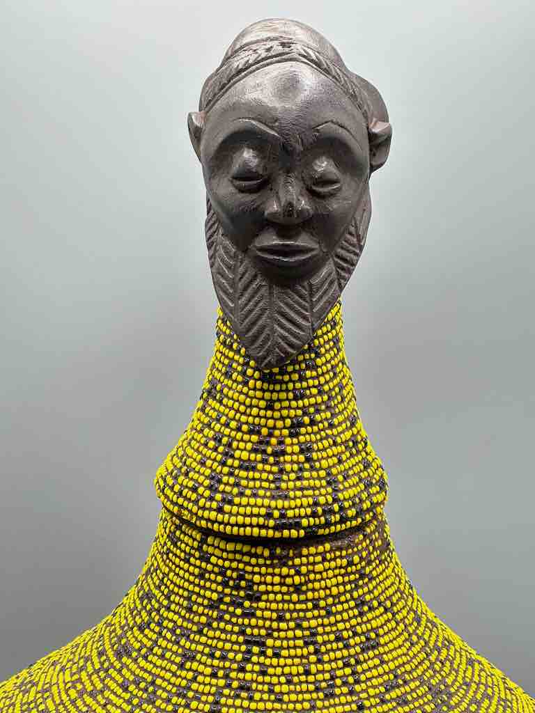 Congolese Beaded Decor Gourd from Kenya Africa - Yellow/Black