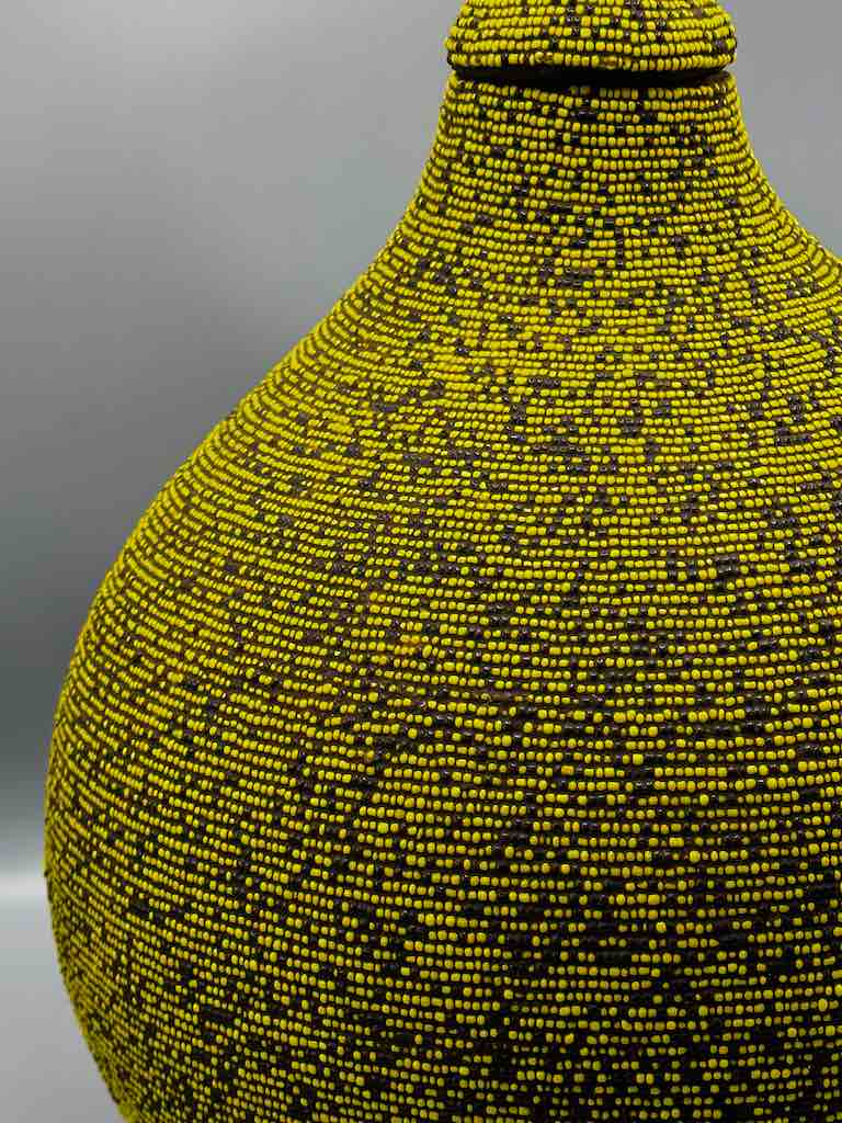 Congolese Beaded Decor Gourd from Kenya Africa - Yellow/Black