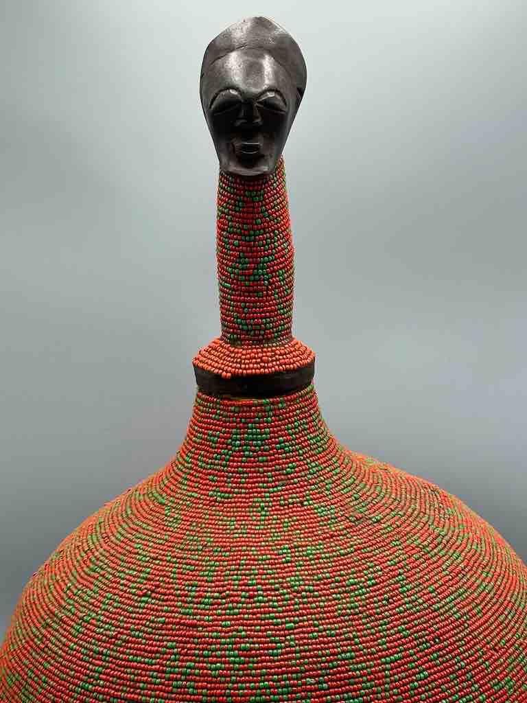 Congolese Beaded Decor Gourd from Kenya Africa - Red/Green