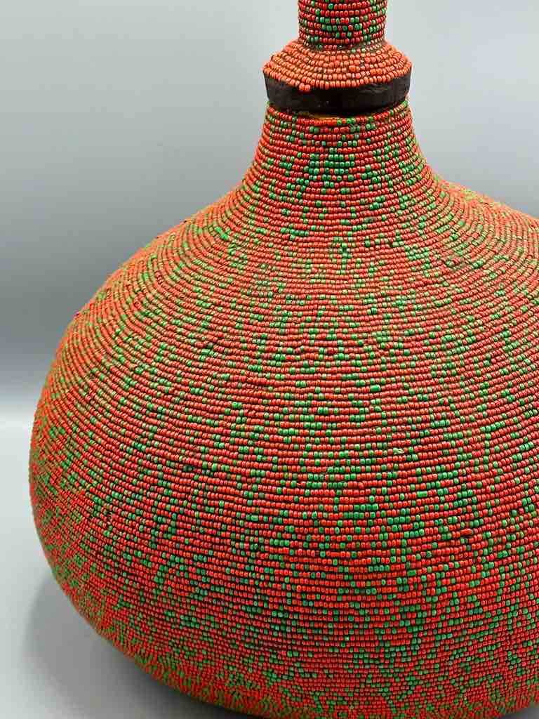 Congolese Beaded Decor Gourd from Kenya Africa - Red/Green