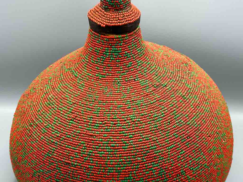 Congolese Beaded Decor Gourd from Kenya Africa - Red/Green