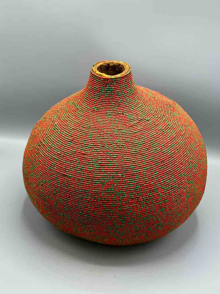 Congolese Beaded Decor Gourd from Kenya Africa - Red/Green