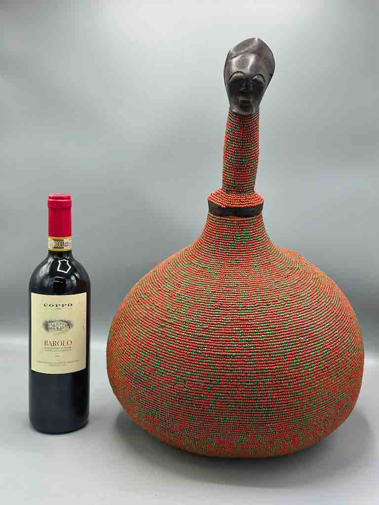 Congolese Beaded Decor Gourd from Kenya Africa - Red/Green