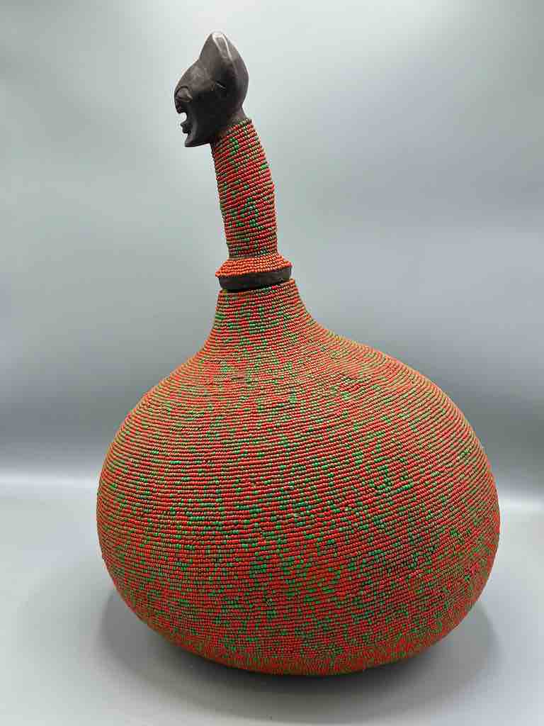 Congolese Beaded Decor Gourd from Kenya Africa - Red/Green