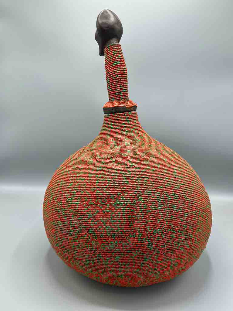 Congolese Beaded Decor Gourd from Kenya Africa - Red/Green