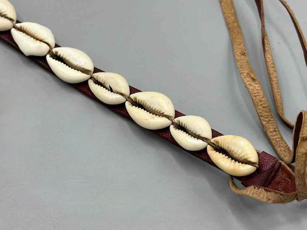 African Cultural Narrow Real Cowrie Shell-Leather Tie-Closure Finished Edges Belt - 7 colors