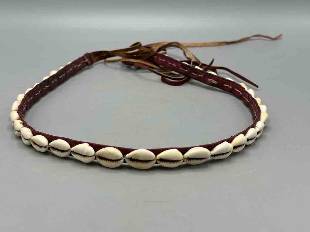 African Cultural Narrow Real Cowrie Shell-Leather Tie-Closure Finished Edges Belt - 7 colors