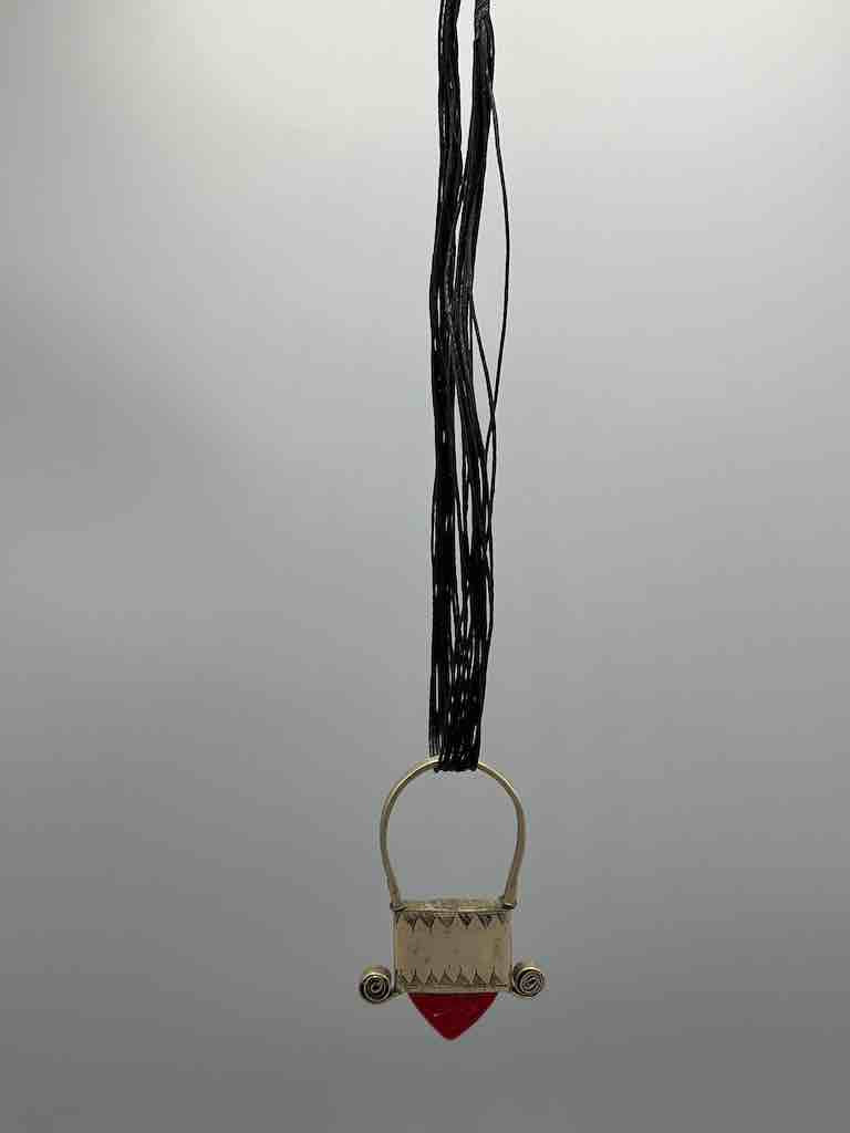 Large Tuareg InGall Metal & Glass Pendant Leather Necklace Choker  - Niger