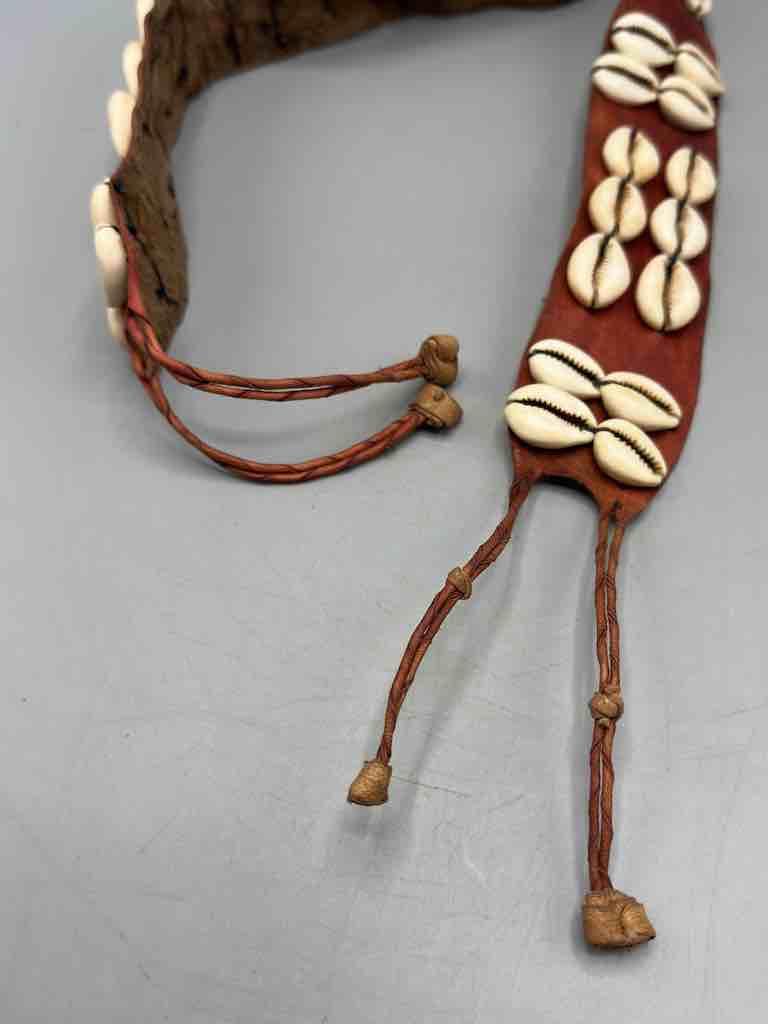 African Cultural Wide Real Cowrie Shell-Red Leather Ball & Loop Closure Belt