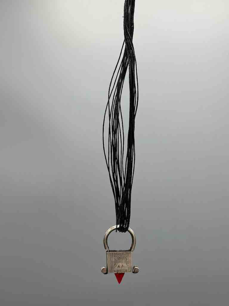 Tuareg InGall Metal & Glass Pendant Leather Necklace Choker  - Niger