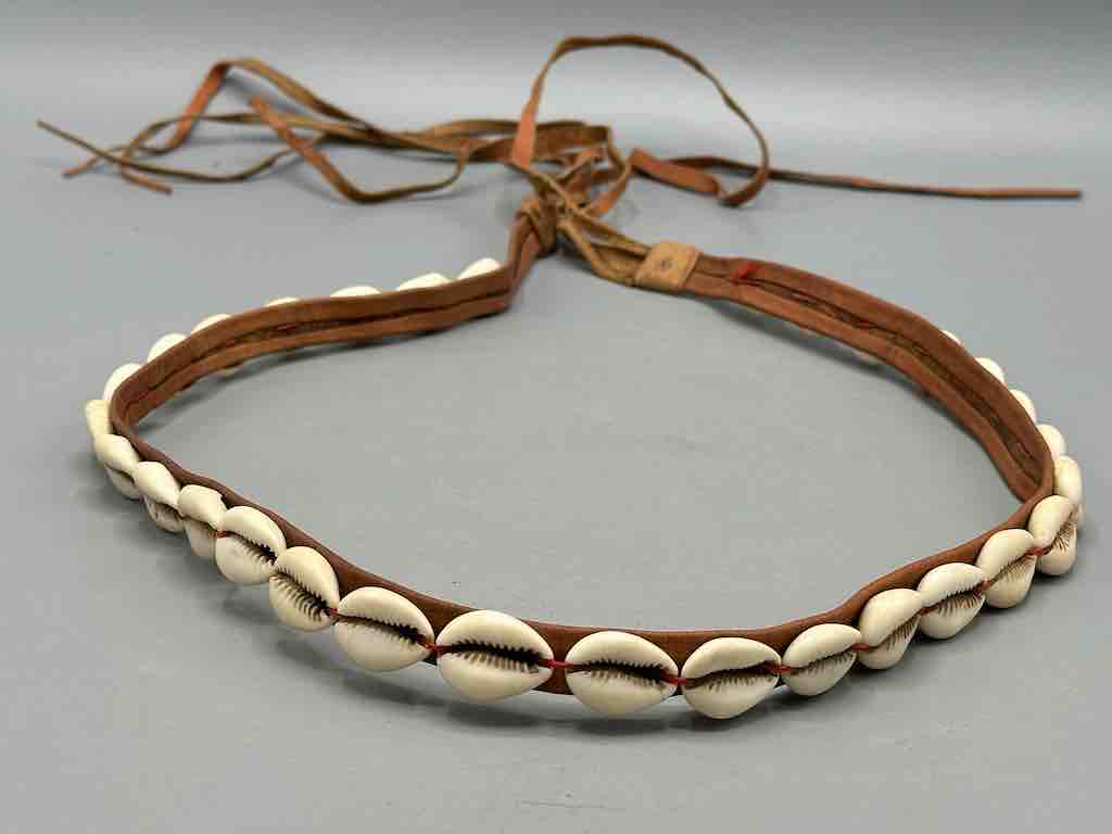 African Cultural Narrow Real Cowrie Shell-Leather Tie-Closure Finished Edges Belt - 7 colors