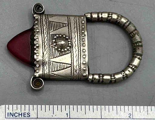 Tuareg InGall Coin Silver & Glass Pendant Leather Necklace Choker  - Niger
