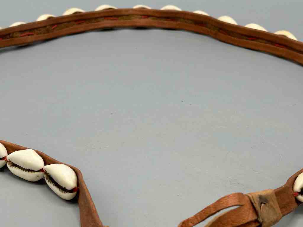 African Cultural Narrow Real Cowrie Shell-Leather Tie-Closure Finished Edges Belt - 7 colors