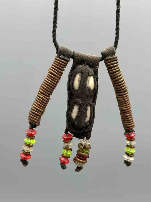 Old Used Vintage Leather Grigri Amulet Pendant Necklace - Niger