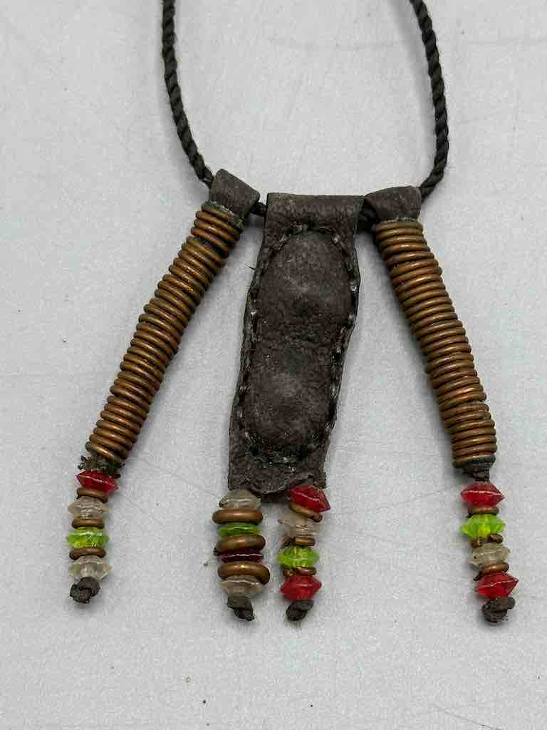 Old Used Vintage Leather Grigri Amulet Pendant Necklace - Niger