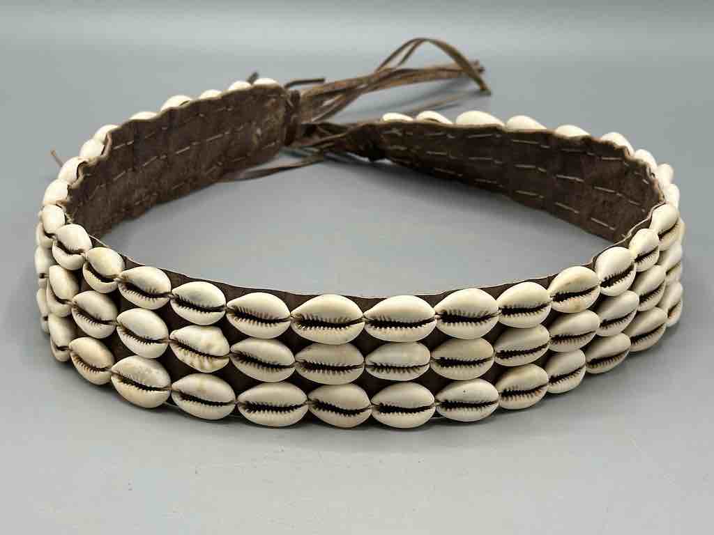 African Cultural Very High Quality Wide Real Cowrie Shell-Leather Tie Closure Belt - 4 Colors