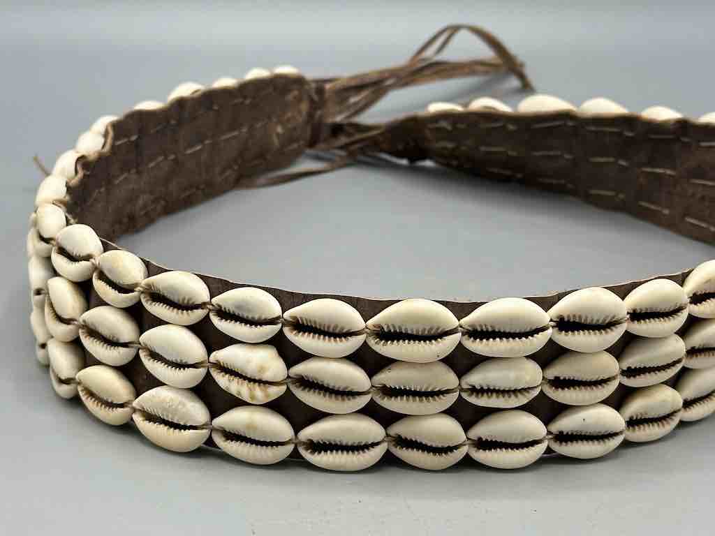 African Cultural Very High Quality Wide Real Cowrie Shell-Leather Tie Closure Belt - 4 Colors