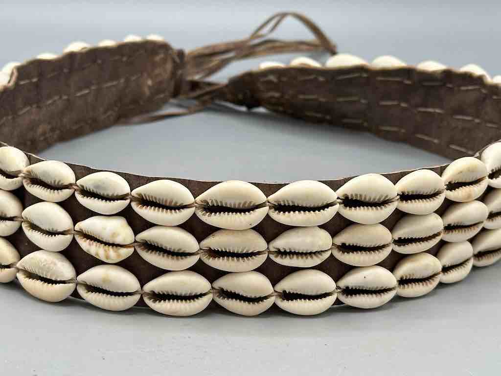 African Cultural Very High Quality Wide Real Cowrie Shell-Leather Tie Closure Belt - 4 Colors