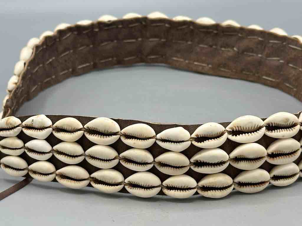 African Cultural Very High Quality Wide Real Cowrie Shell-Leather Tie Closure Belt - 4 Colors