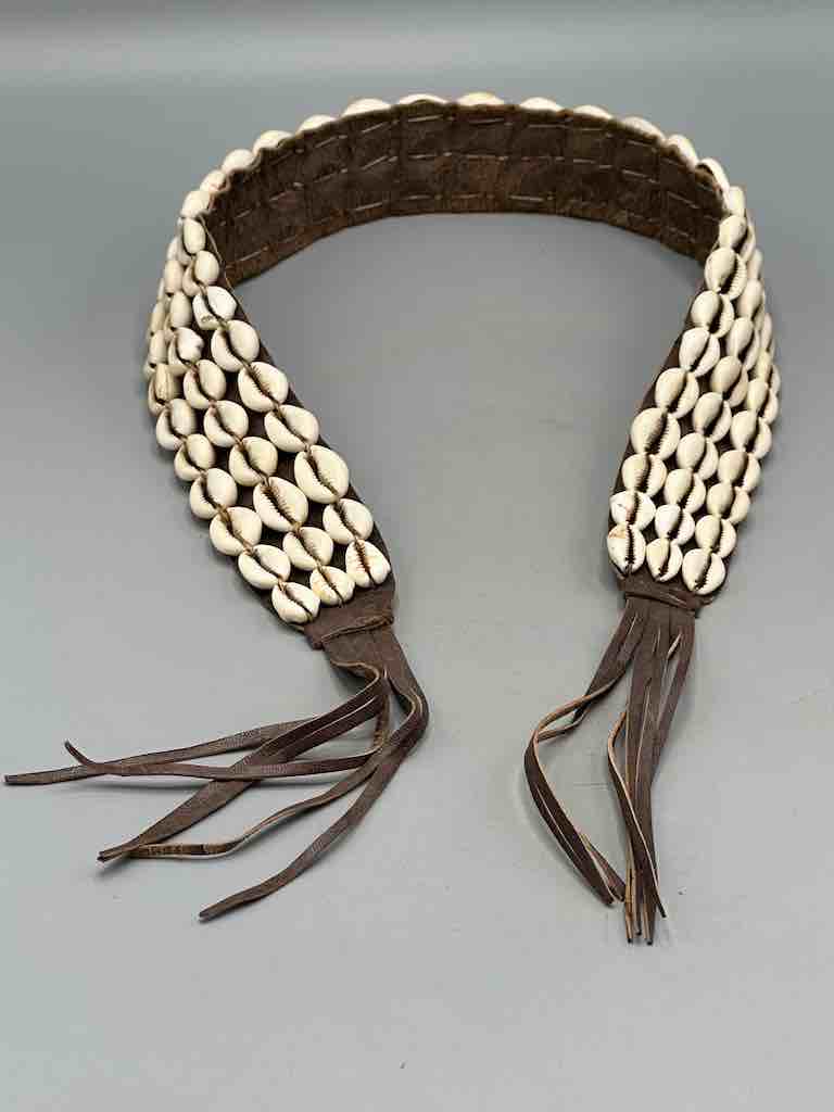 African Cultural Very High Quality Wide Real Cowrie Shell-Leather Tie Closure Belt - 4 Colors