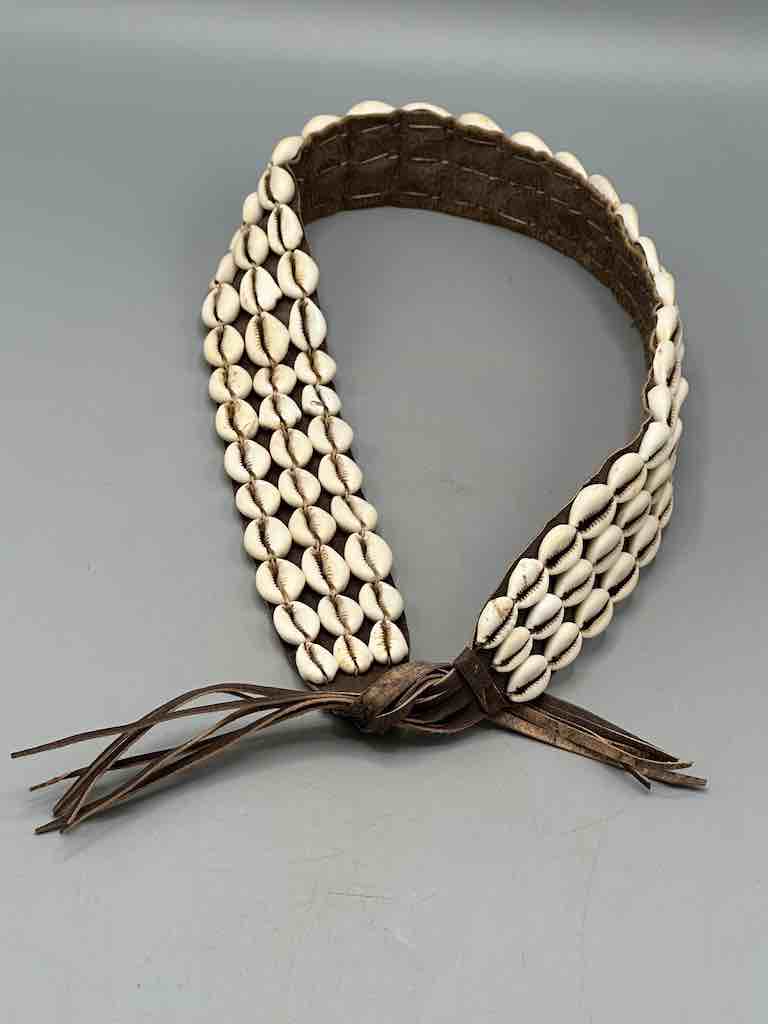 African Cultural Very High Quality Wide Real Cowrie Shell-Leather Tie Closure Belt - 4 Colors