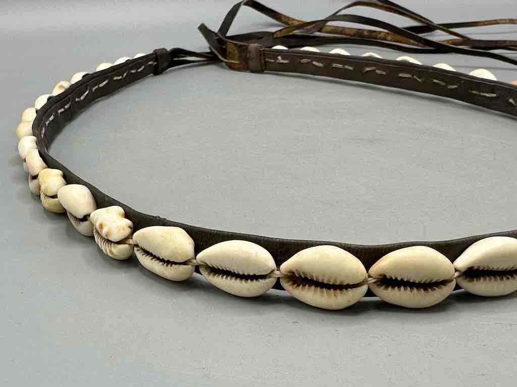 African Cultural Narrow Real Cowrie Shell-Leather Tie-Closure Finished Edges Belt - 7 colors