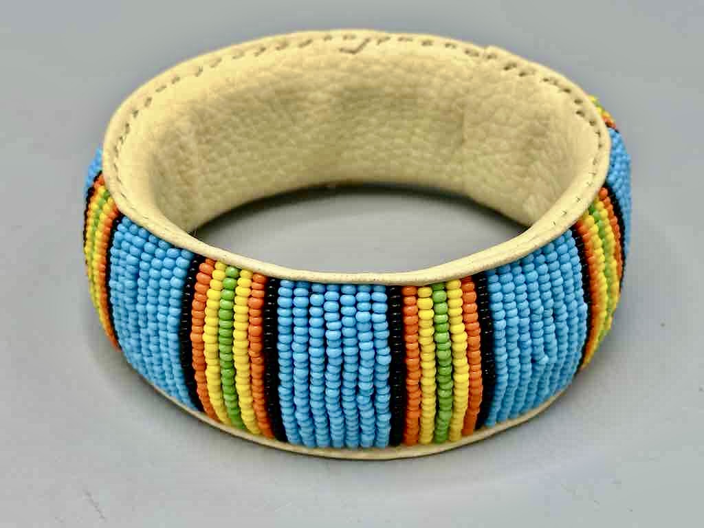 Rasta Stripes Design Wide Beaded Leather Bracelet - Mali