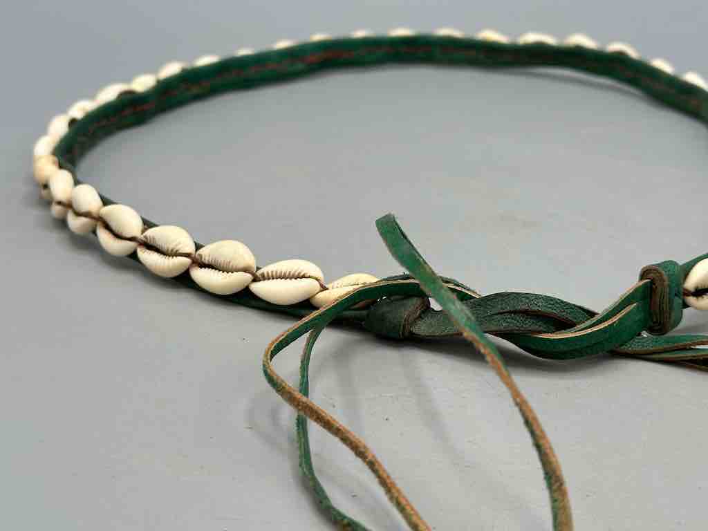 African Cultural Narrow Real Cowrie Shell-Leather Tie-Closure Finished Edges Belt - 7 colors