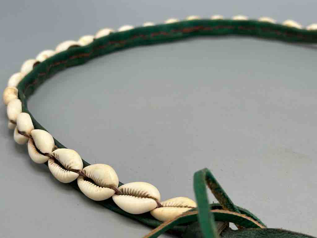 African Cultural Narrow Real Cowrie Shell-Leather Tie-Closure Finished Edges Belt - 7 colors