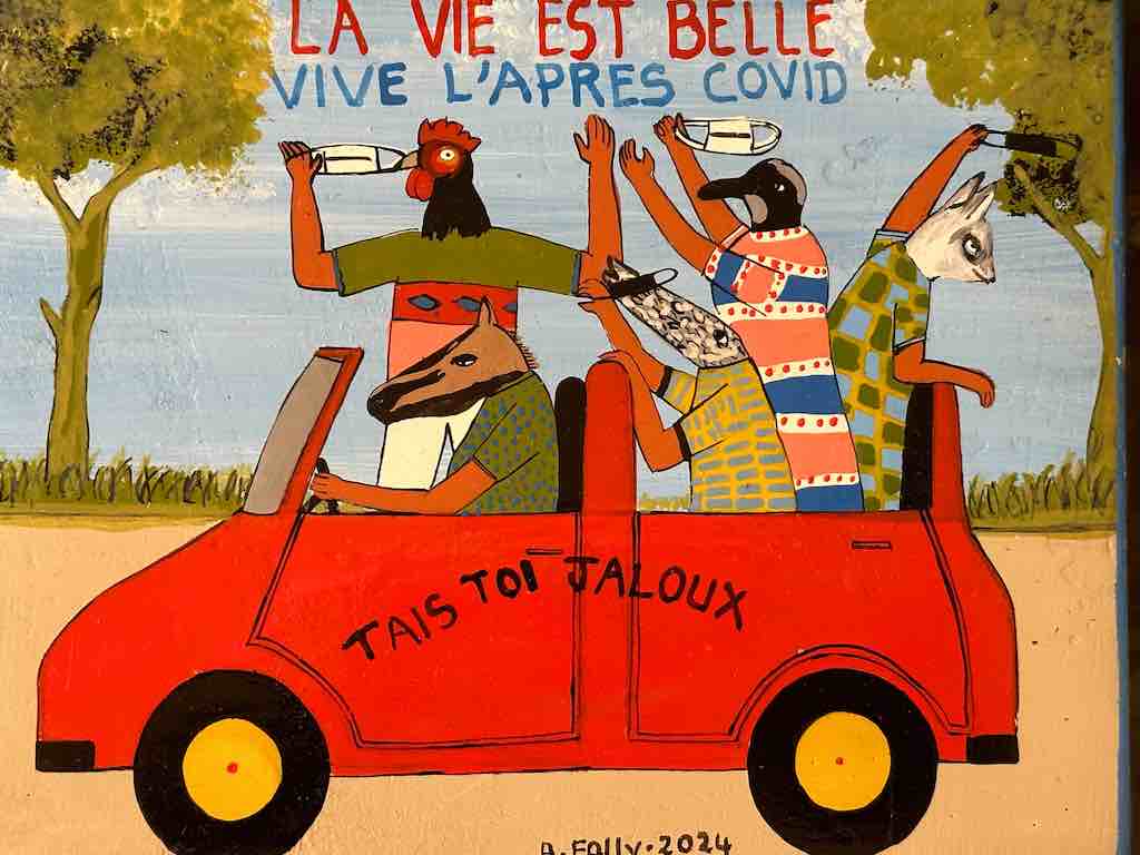 Five Animals in a Car | Contemporary African Hand Painted Art | Wall Hanging | Frameable Painting | 6.5" x 5"