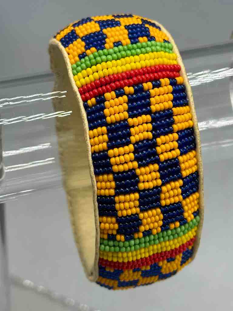 Checkerboard Design Wide Beaded Leather Bracelet - Mali