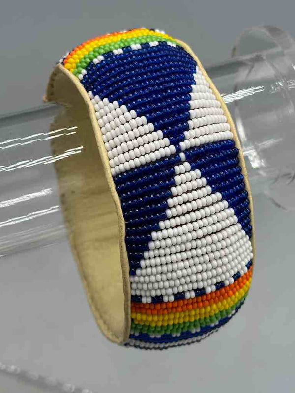 Modified Traditional Design Wide Beaded Leather Bracelet - Mali