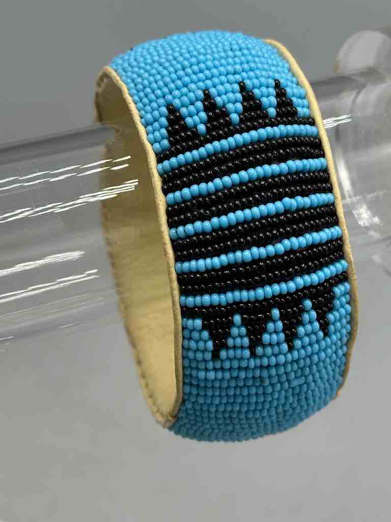 2-Color ZigZag Stripes Design Wide Beaded Leather Bracelet - Mali