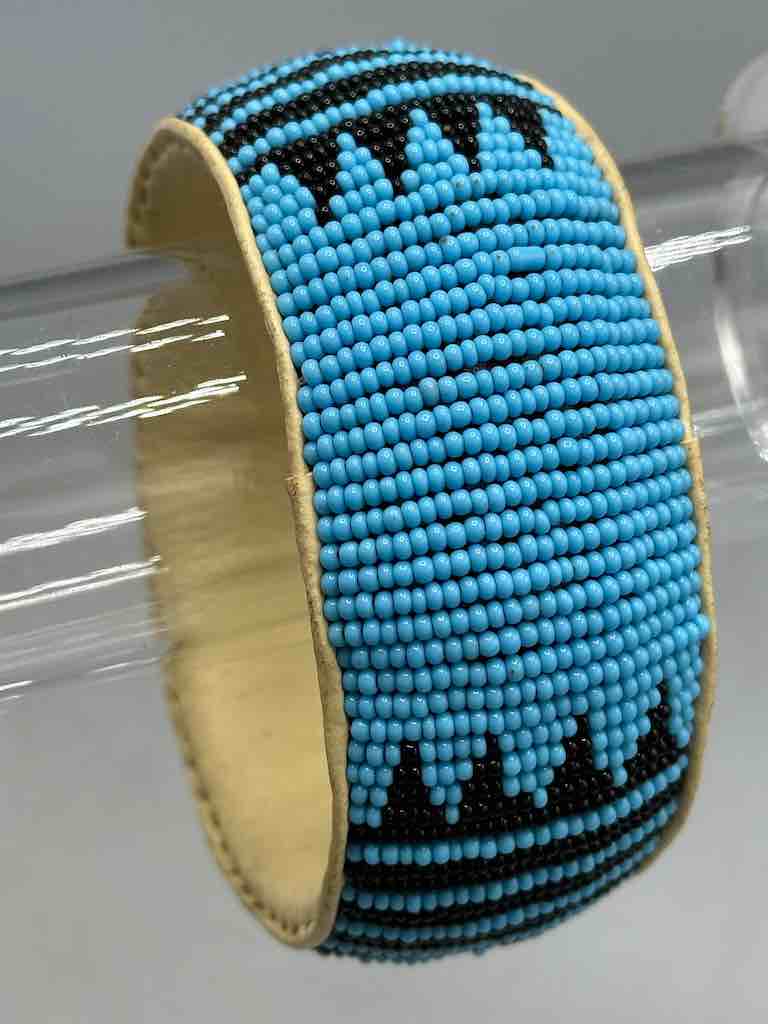 2-Color ZigZag Stripes Design Wide Beaded Leather Bracelet - Mali