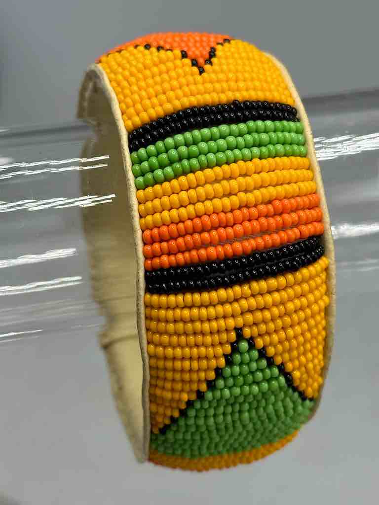 Traditional Design Wide Beaded Leather Bracelet - Mali