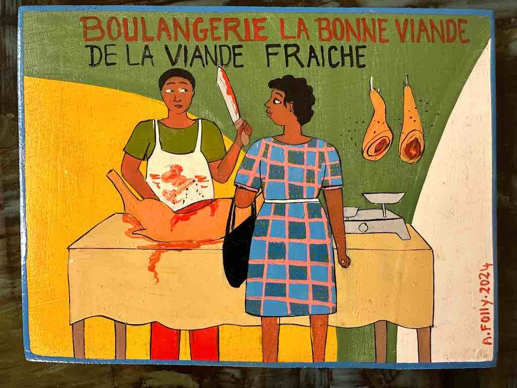 Butcher and Customer | Contemporary African Hand Painted Art | Wall Hanging | Frameable Painting | 6.5" x 5"