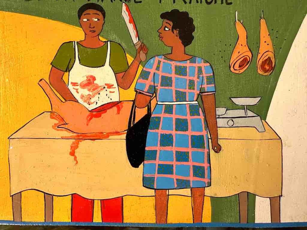 Butcher and Customer | Contemporary African Hand Painted Art | Wall Hanging | Frameable Painting | 6.5" x 5"